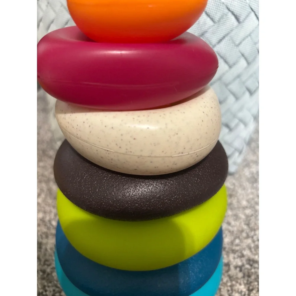 B. Toys Stacker Giggle Wiggle Stacking Rings Textured Sensory Toy Multi Color
